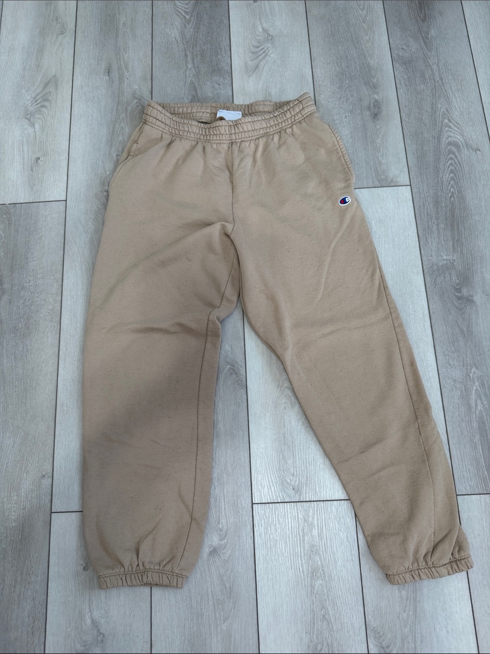 Men’s Champion Beige Jogger Sweatpants with Embroidered Logo